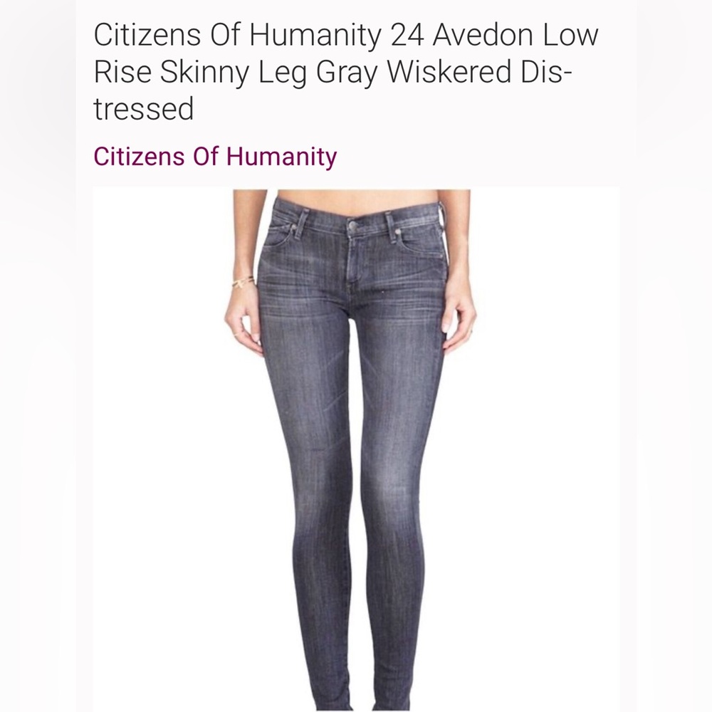 Citizens Of Humanity 24 Avedon Low Rise Skinny Leg Gray Wiskered Distressed